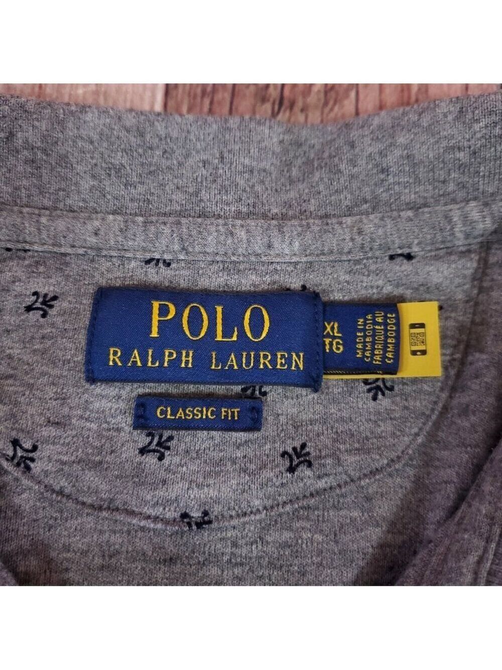 Polo Ralph Lauren Polo Shirt Mens XL Long Sleeve Gray Geometric AOP Classic Fit - Picture 10 of 15